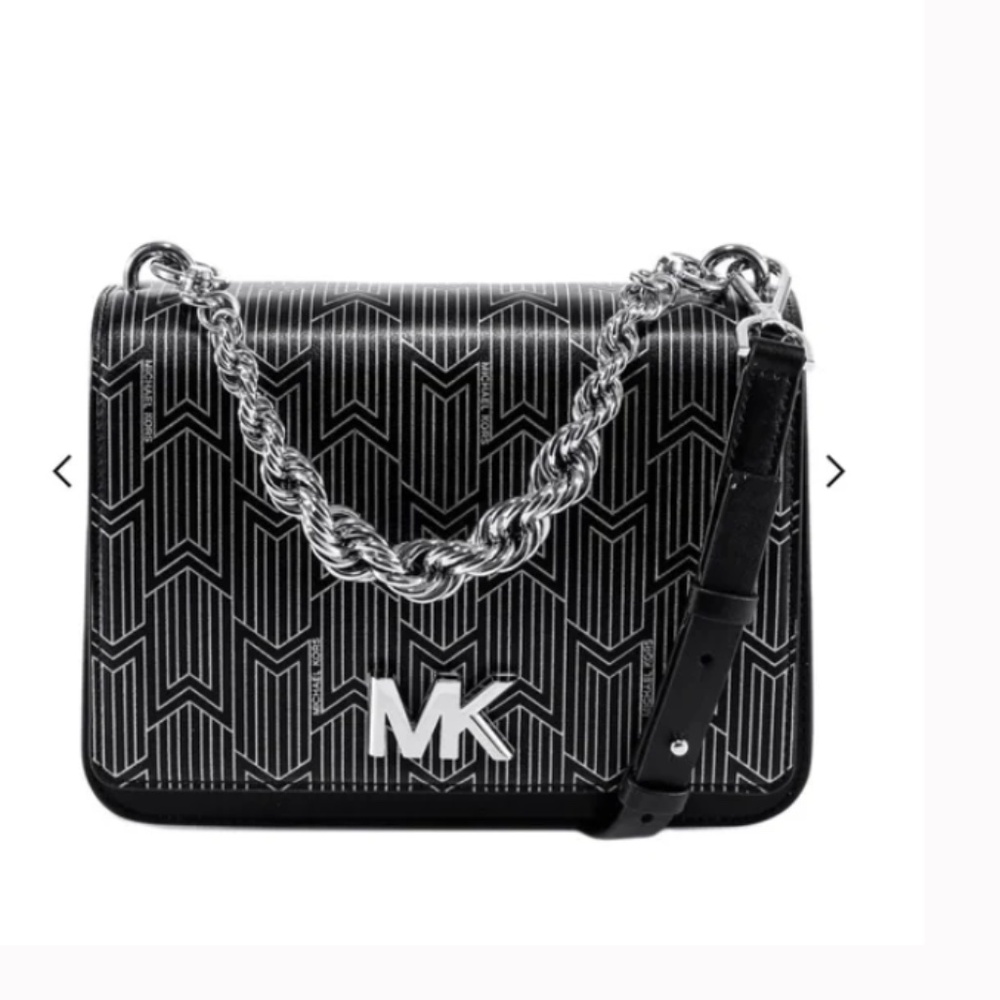 Michael Kors Mott Chain Shoulder Black Silver Bag